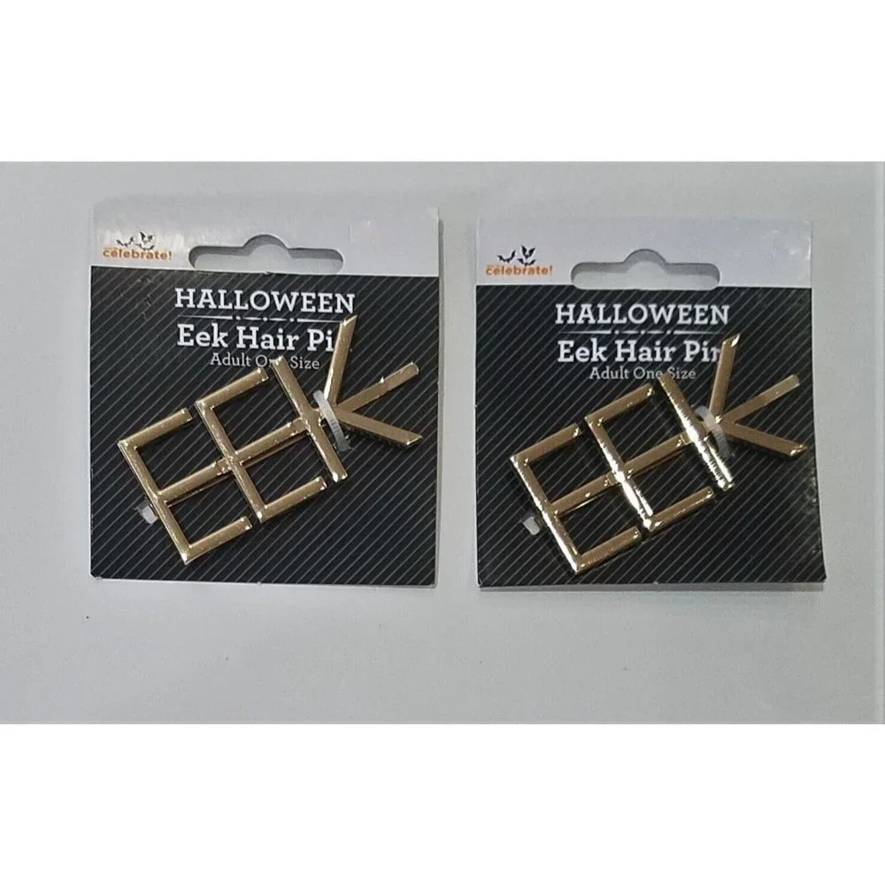 NEW 2 Gold-Tone Halloween EEK Hair Pins Adult OS (2